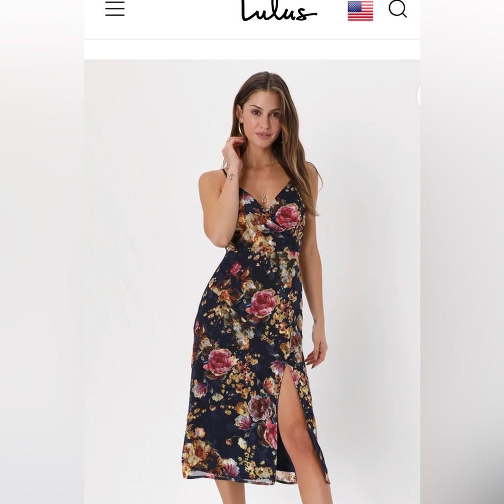 Lulu’s Favorite Darling Navy Blue Floral Jacquard Midi Dress